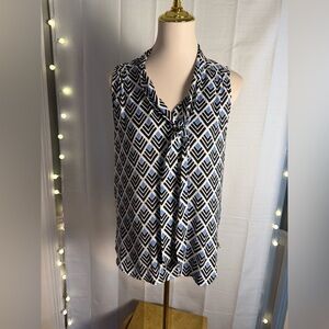 Carolina Belle Black and White Ruffled Sleeveless Blouse